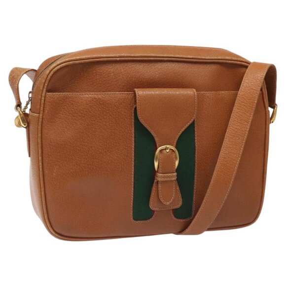 GUCCI Web Sherry Line Shoulder Bag Leather Brown Gold - Picture 1 of 16